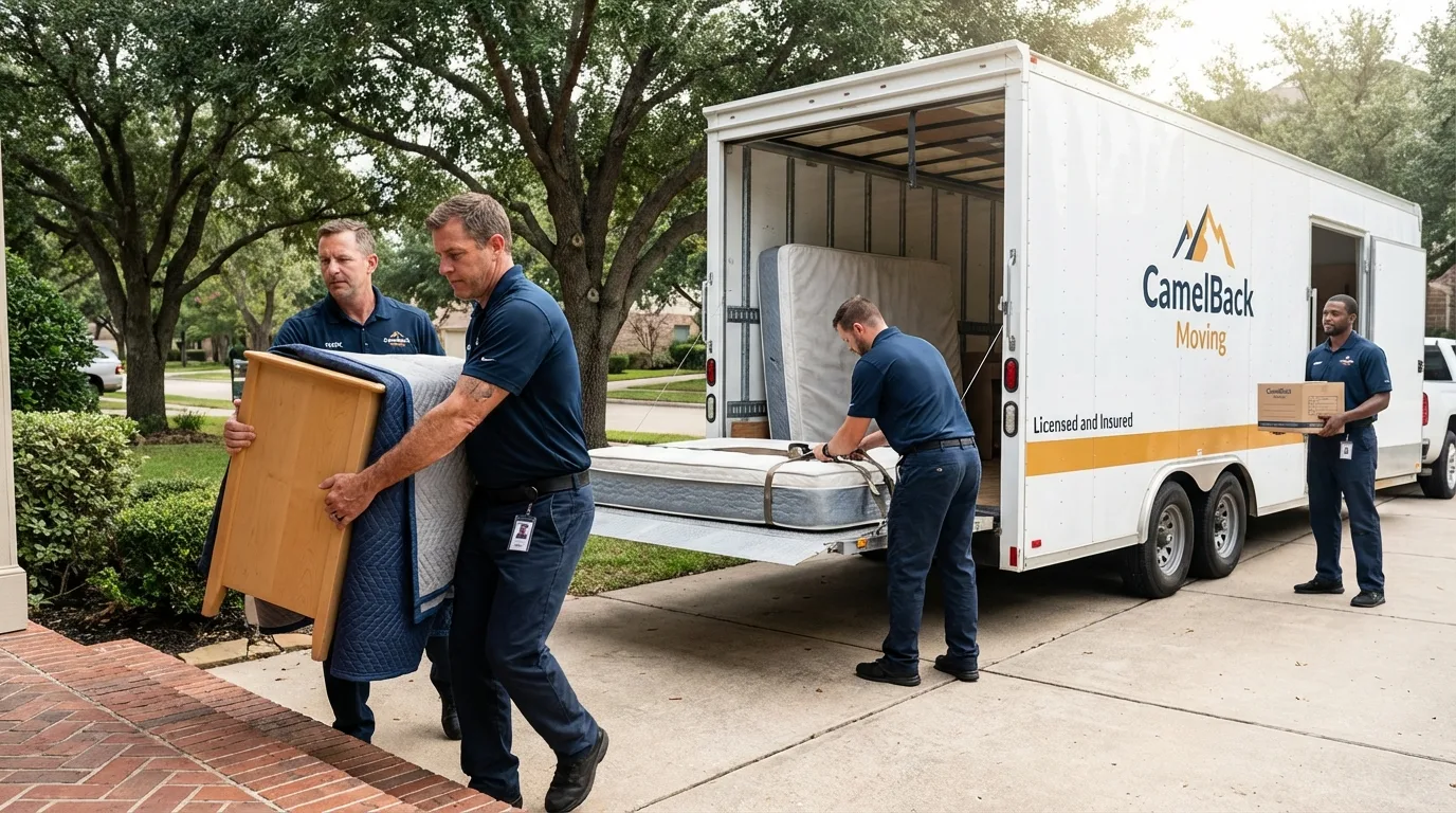 Crew loading residential truck for cross-state move from Pittsfield, IL