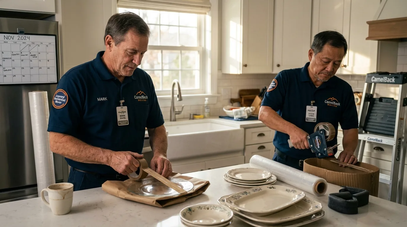 Professional crew packing kitchen dishware in Pittsfield, IL